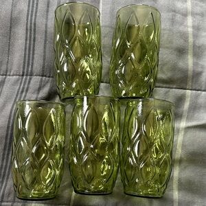 5 Vintage Anchor Hocking Lily Pons Avacado Green Diamond Texture
Tumblers 1970's